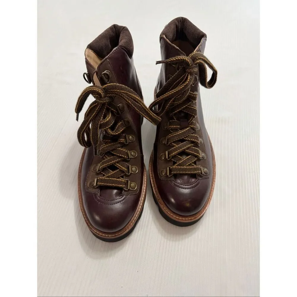 JOULES MONTROSE HIKING LEATHER BOOTS IN CHESTNUT COLOR WOMEN US 5 EU 36